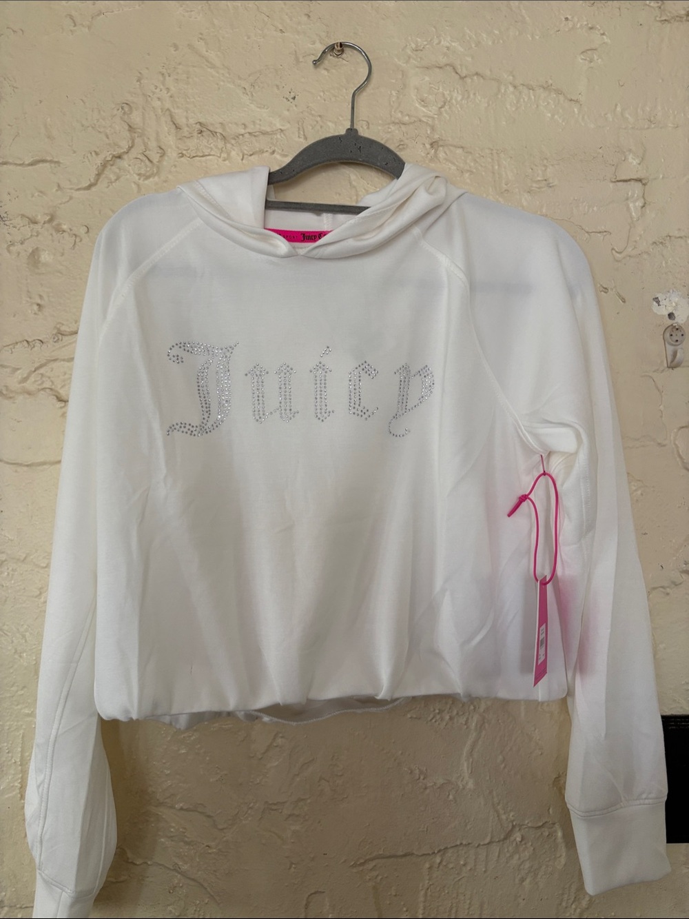 Juicy Couture Creamy White Rhinestone Logo Cropped Hoodie Size Large
